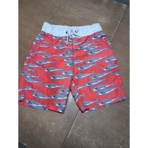 Boden Kids Shark Swim Trunks Boys Size 11/12 Red Pockets Elastic Waist‎ beachy